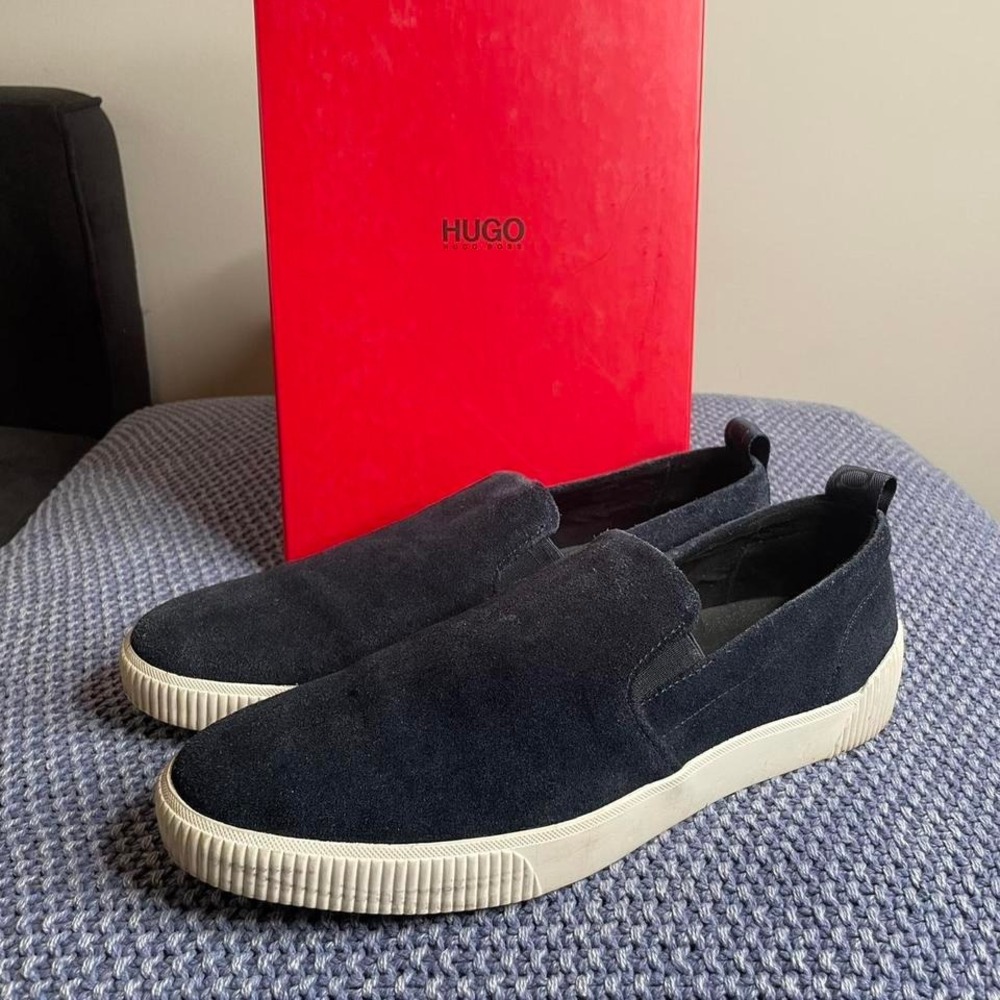 Hugo Boss suede slip on sneakers. Size 10